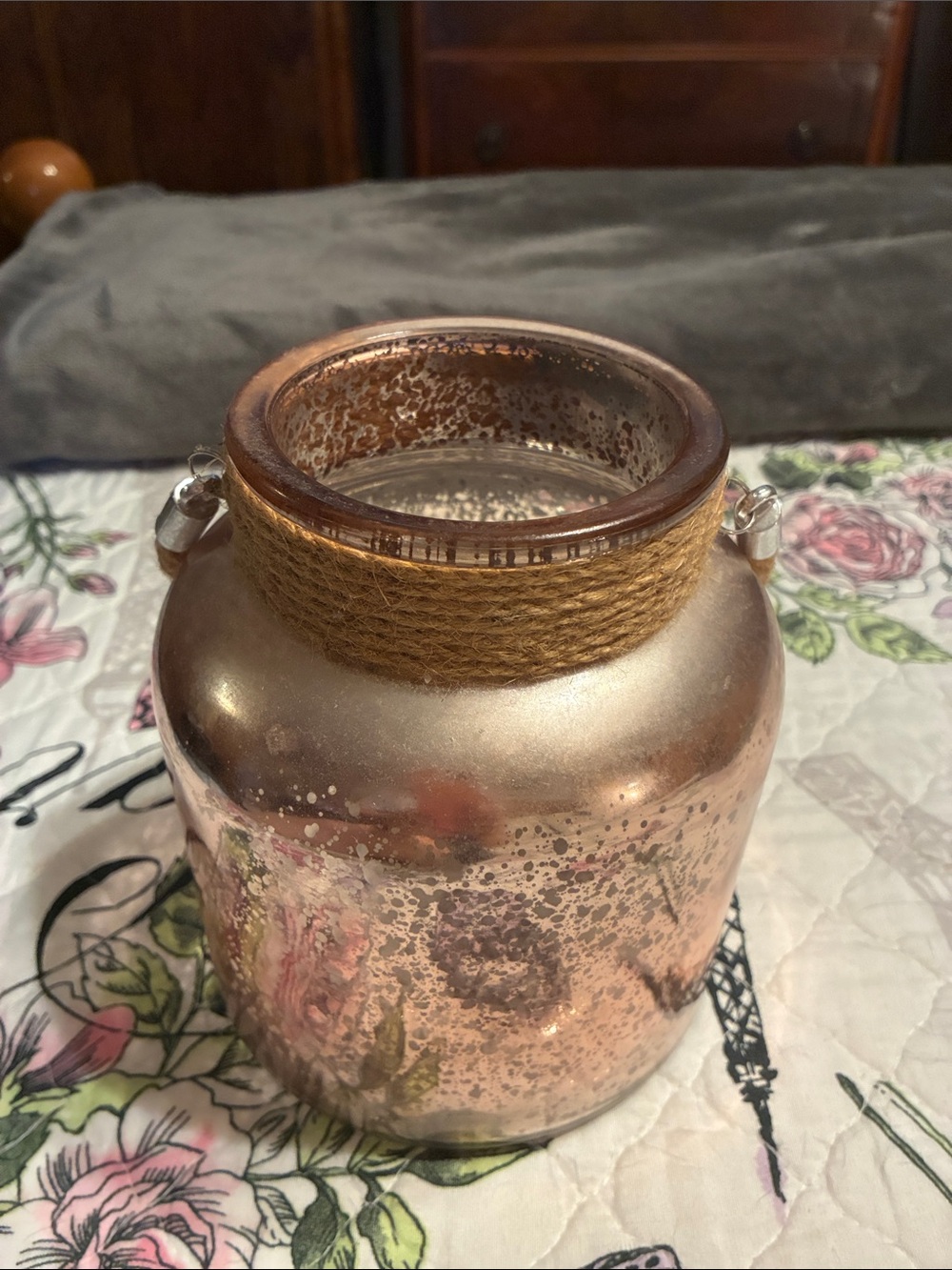 Gold Glass Rope-Handled Decorative Vase
